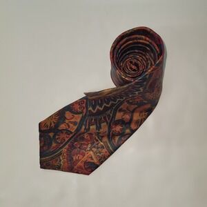 John Clarendon Silk Tie Men's Burgundy Gold Blue Paisley Jacquard Handmade USA